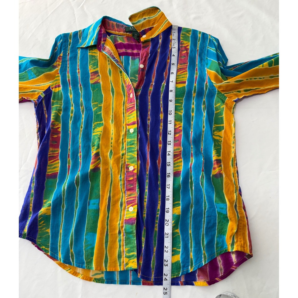 VTG Y2K Lauren Ralph Lauren Tie Dye Button Down Shirt Boho Colorful Hippie PM - Picture 7 of 8